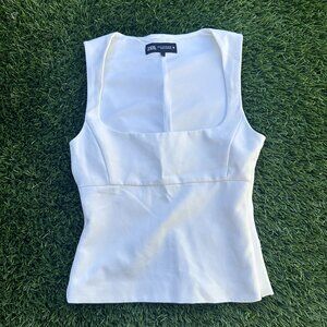 Zara Polished Sleeveless Scoop Neck Tank Top White – XS